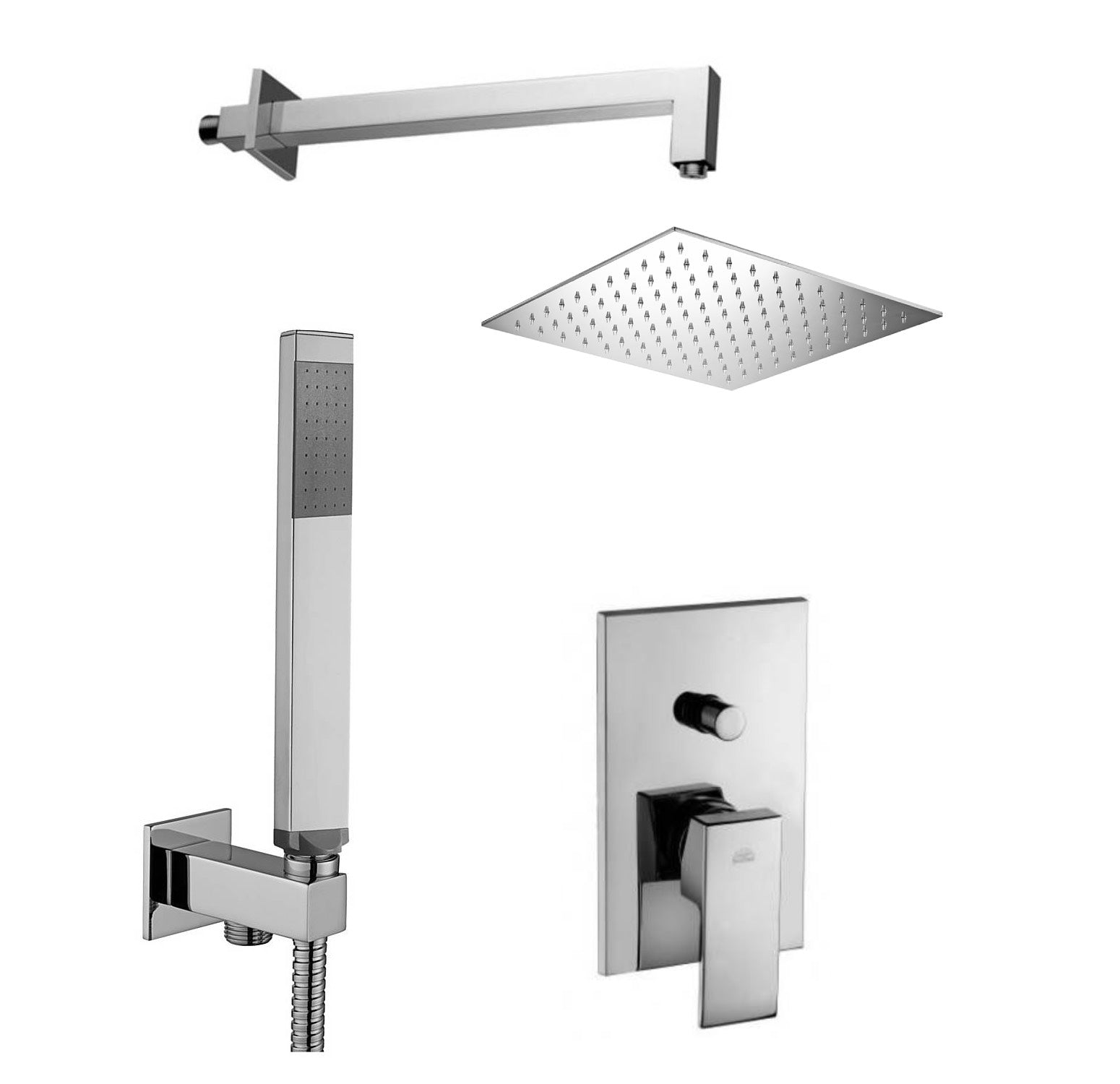 Set soffione doccia e braccio doccia quadrato con miscelatore incasso Paffoni Elle e set duplex doccia - Cromo 9