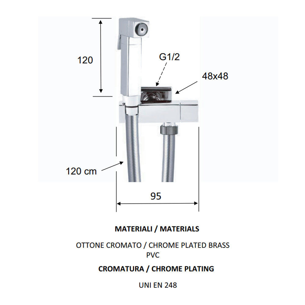  Set con idroscopino mod. 'SQ' in ottone con flessibile e supporto Lux ottone cromo by CeramicStore | Lo specialista del tuo bagno