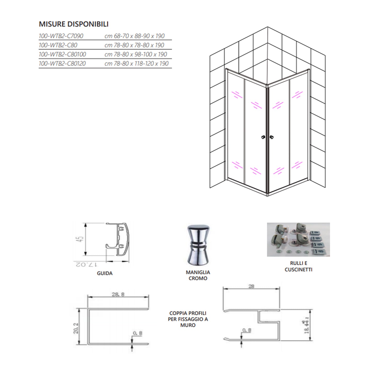 Box doccia angolare a due lati DocciaGo modello Wonder 2 - 80x120 cm 2