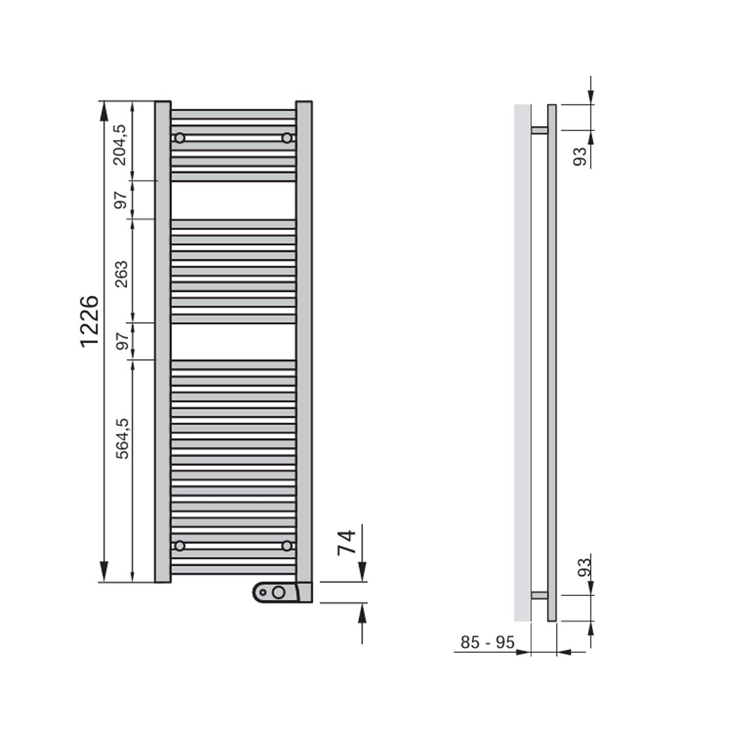 Termoarredo Elettrico Zehnder modello Aura H. 1300 - Bianco 750 Watt 3