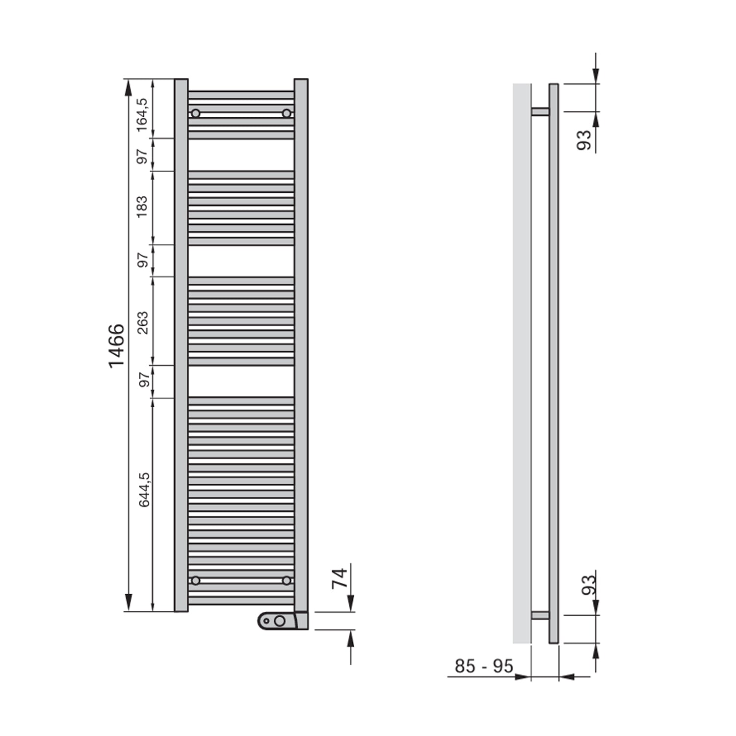 Termoarredo Elettrico Zehnder modello Aura H. 1540 - Bianco 750 Watt 4