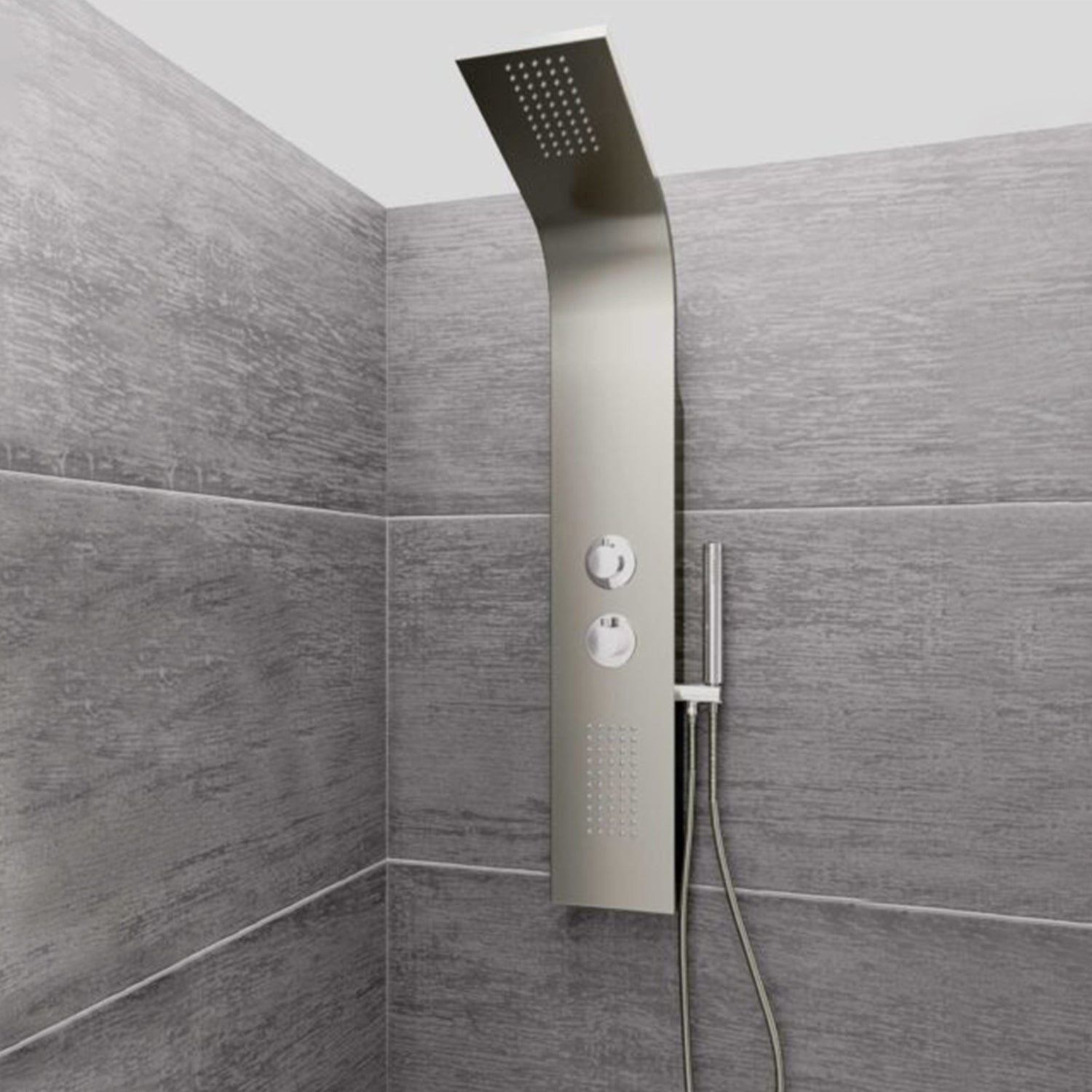 Pannello doccia multifunzione DocciaGo serie Bora in acciaio inox 117x20 cm - Spazzolato