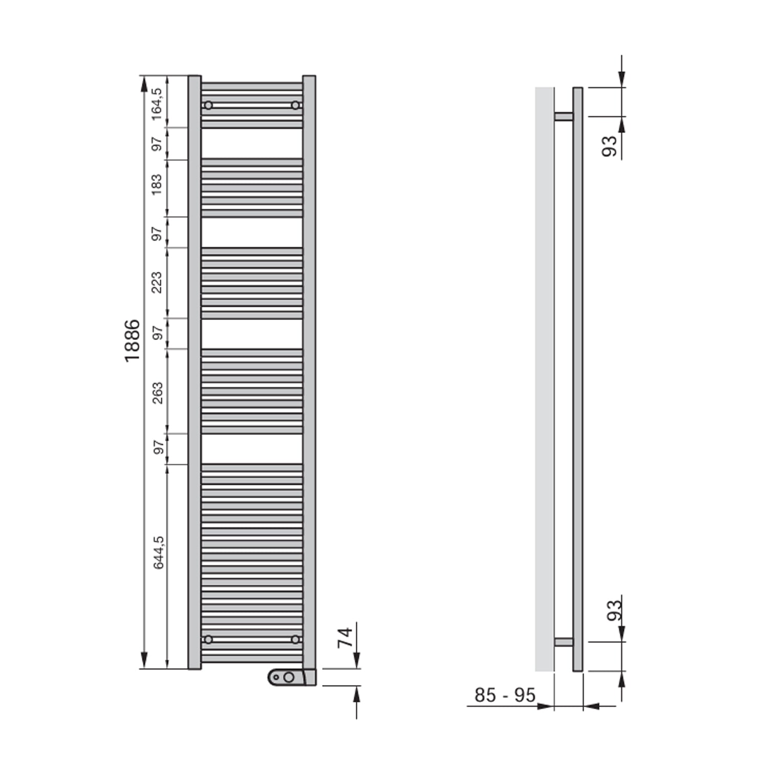 Termoarredo Elettrico Zehnder modello Aura H. 1940 - Bianco 1000 Watt 3