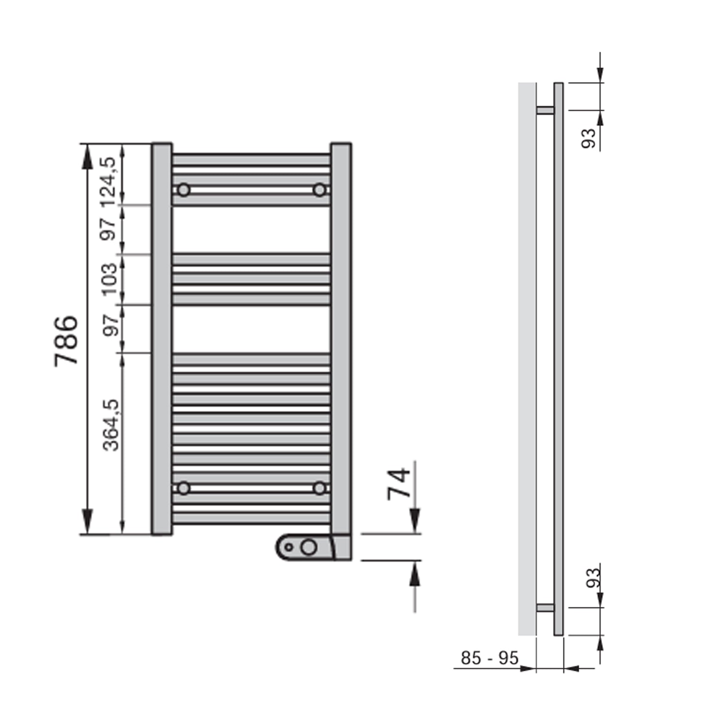 Termoarredo Elettrico Zehnder modello Aura H. 860 - Bianco 300 Watt 3