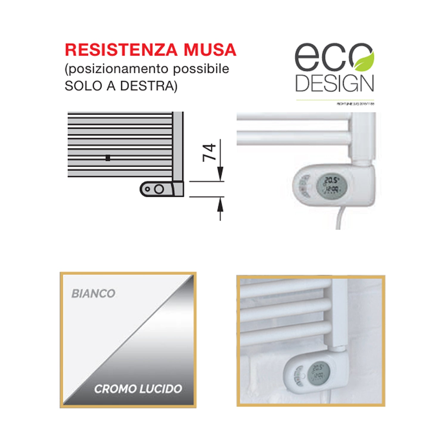 Termoarredo Elettrico Zehnder modello Aura H. 980 - Bianco 500 Watt 2
