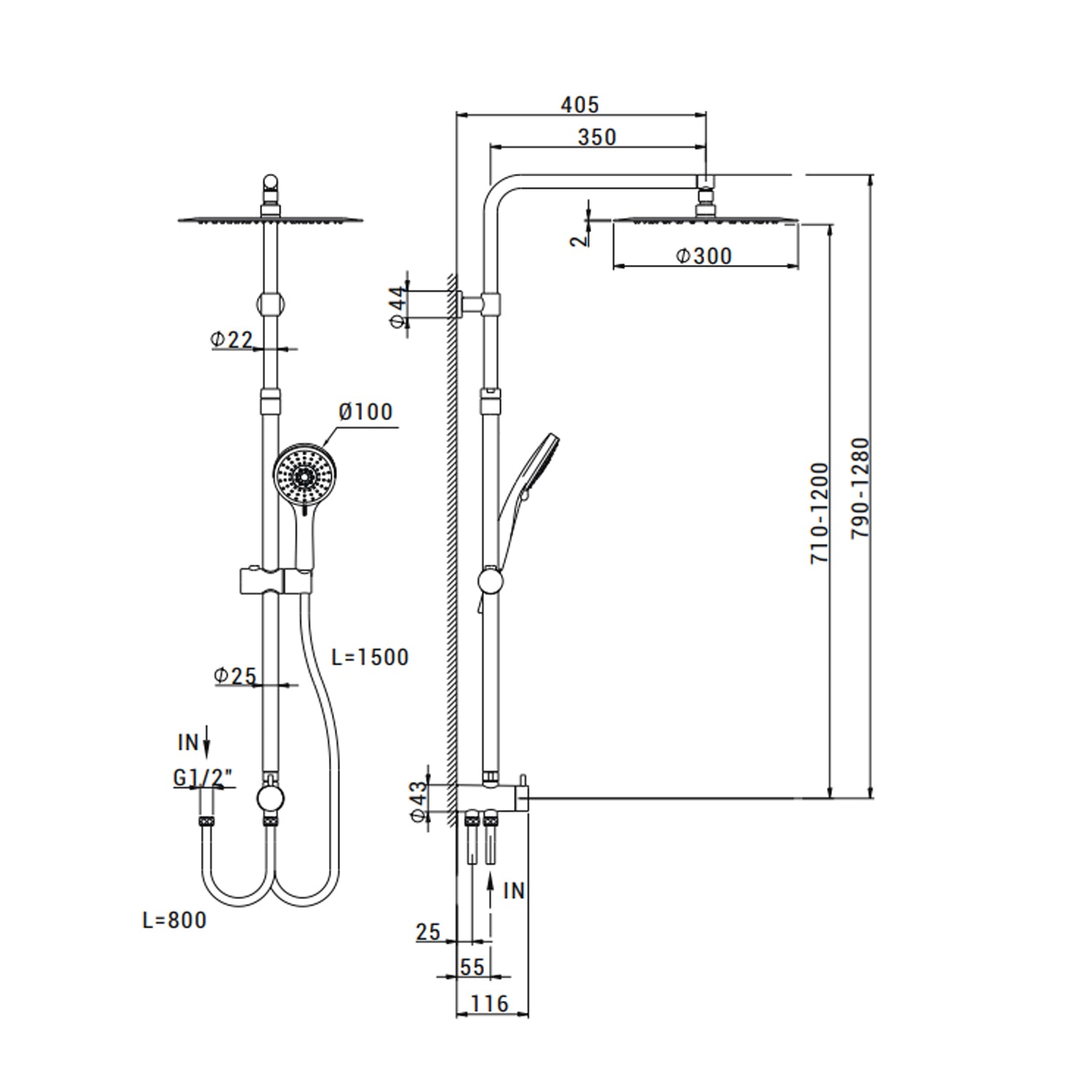 Colonna doccia in acciaio inox DocciaGo modello Onda - Cromo 2