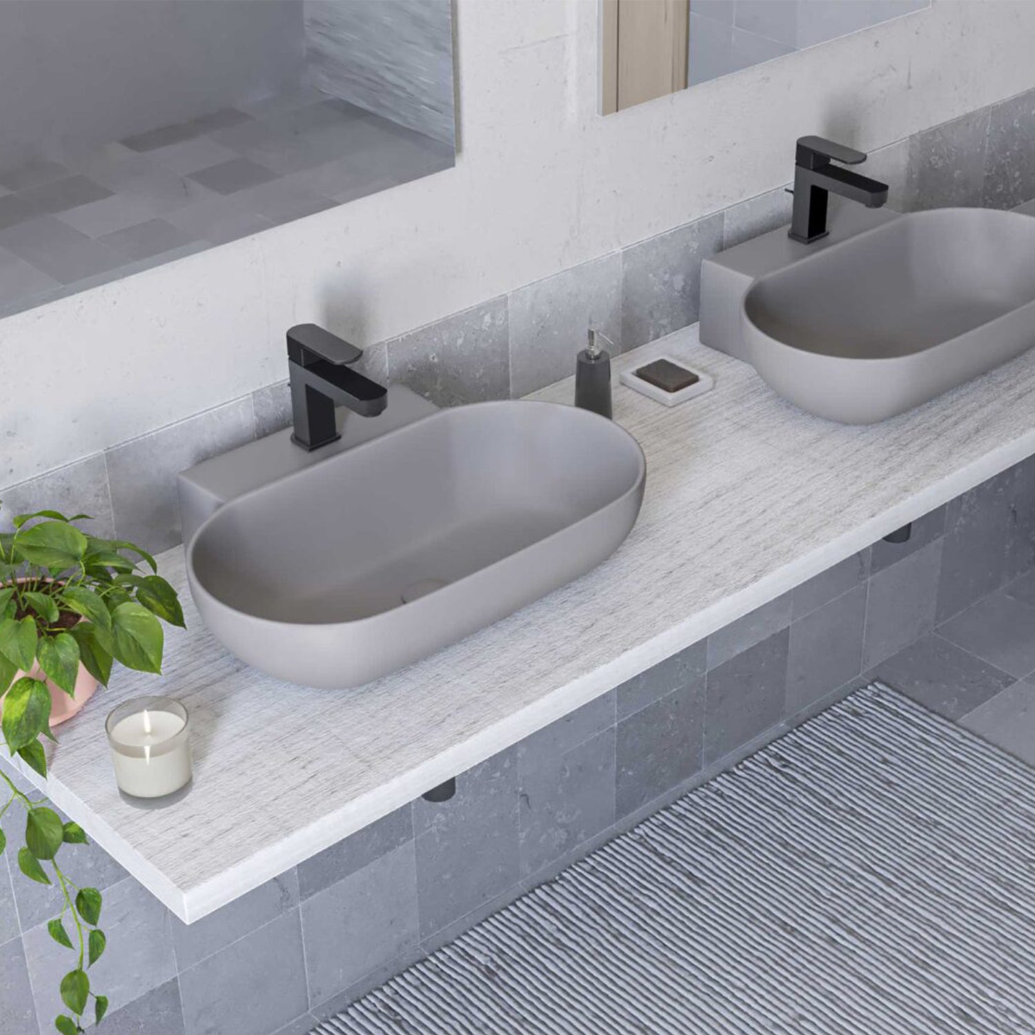 Lavabo d'appoggio ovale BathCore serie Viva 56x40 cm - Grigio opaco