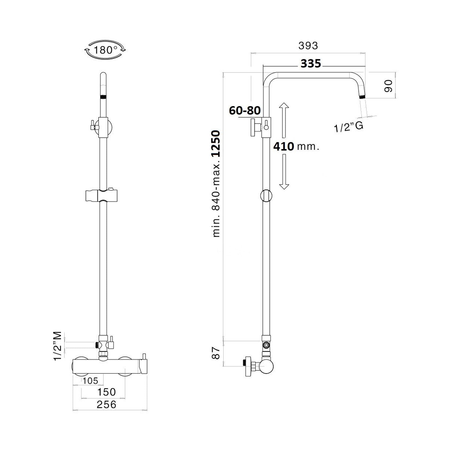 Colonna doccia nero orientabile con soffione 20cm e miscelatore MX3C di Sphera Docce 2