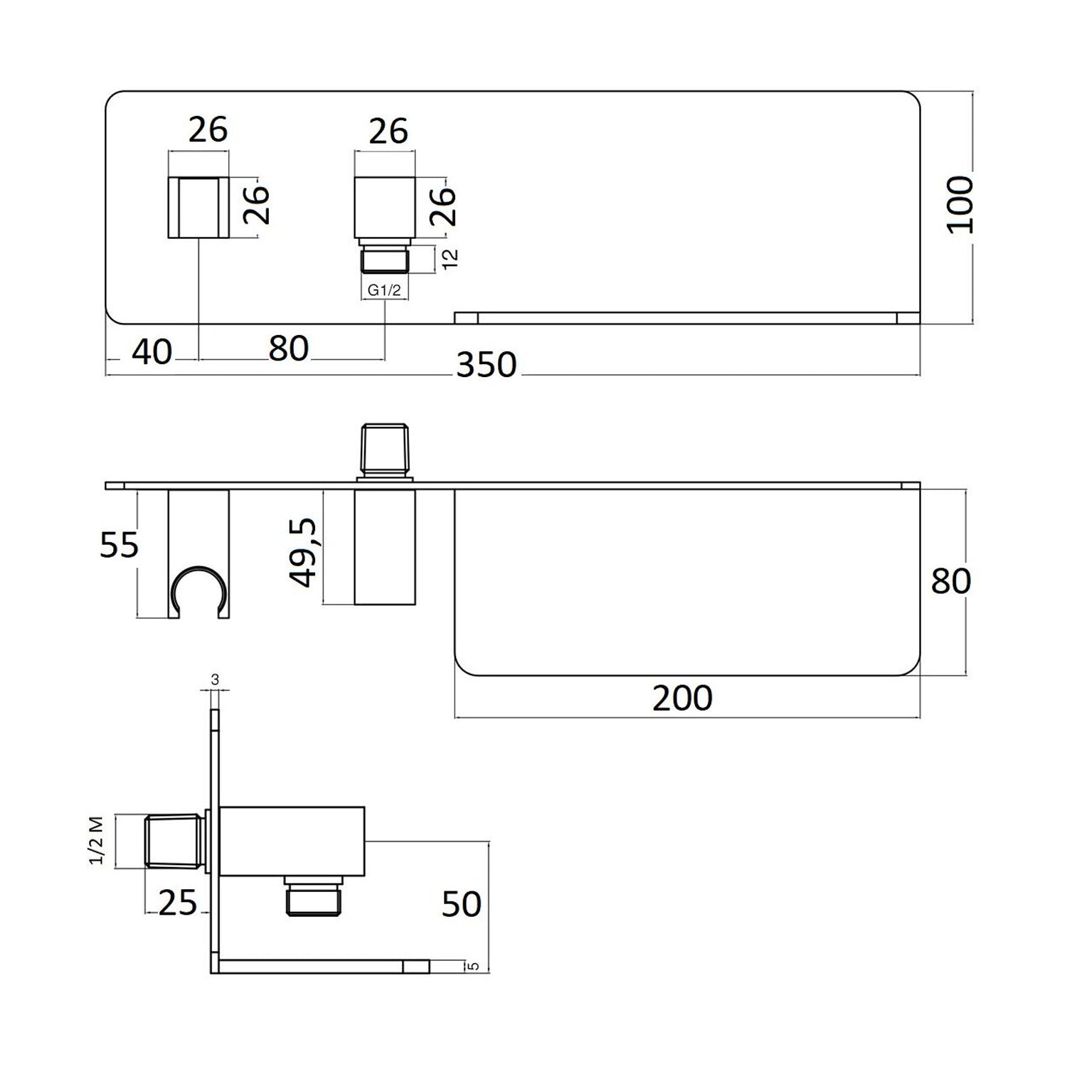  Mensola presa acqua con supporto doccia fisso in ottone by CeramicStore | Lo specialista del tuo bagno