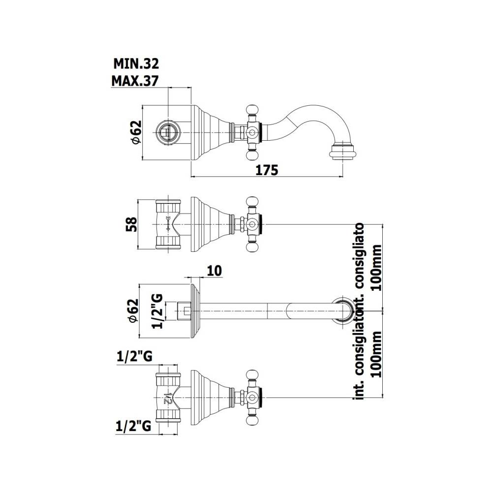  Batteria lavabo incasso 3 fori serie Belinda modello FBLV003CO cromato oro Paffoni by CeramicStore | Lo specialista del tuo bagno