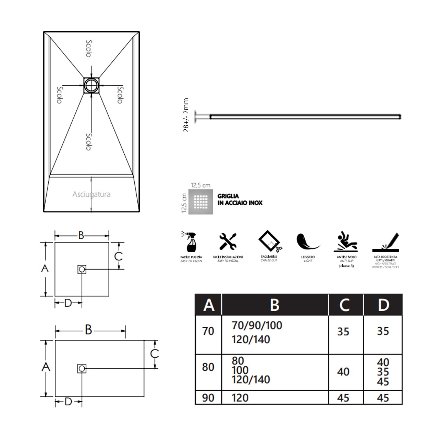  Piatto Doccia quadrato filopavimento 90x90 bianco in resina effetto pietra Emoji riducibile by CeramicStore | Lo specialista del tuo bagno