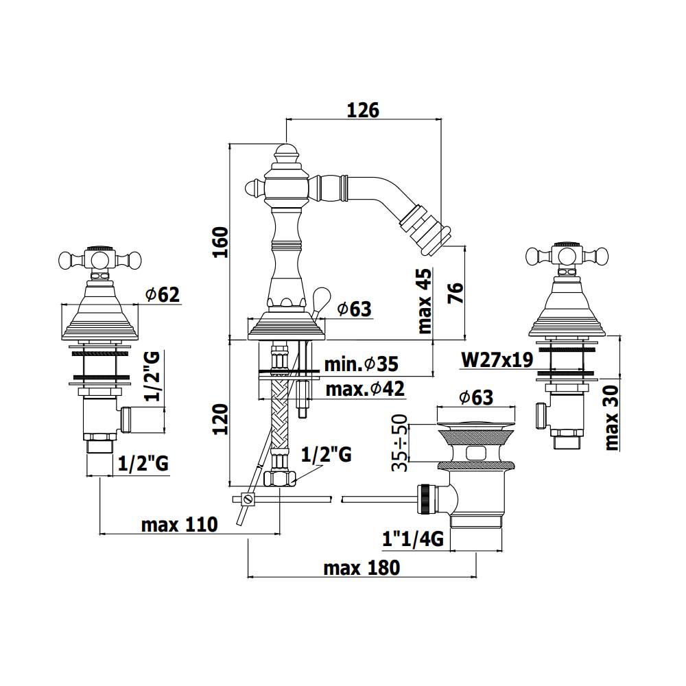  Batteria bidet 3 fori con canna orientabile e scarico automatico serie Belinda modello FBLV118CR cromato Paffoni by CeramicStore | Lo specialista del tuo bagno