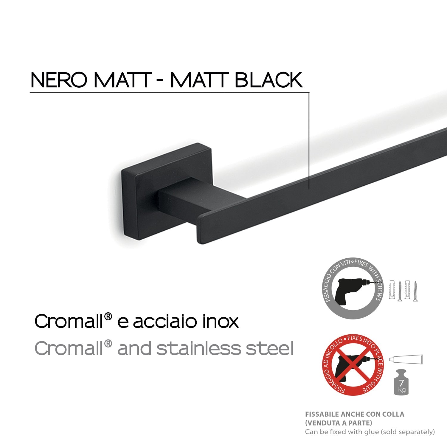  Portasalviette a parete Gedy modello Atena da 45 cm - Nero Matt by CeramicStore | Lo specialista del tuo bagno