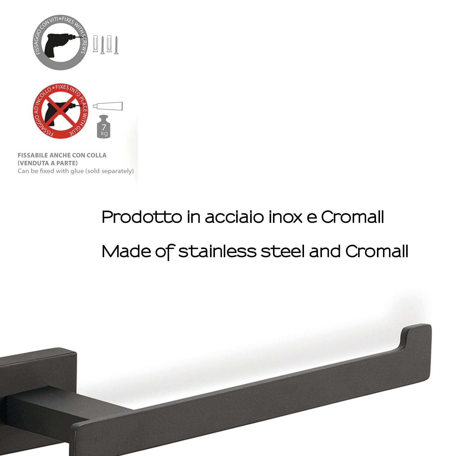  Portarotolo a parete in Acciaio Inox Gedy modello Atena - Nero Matt