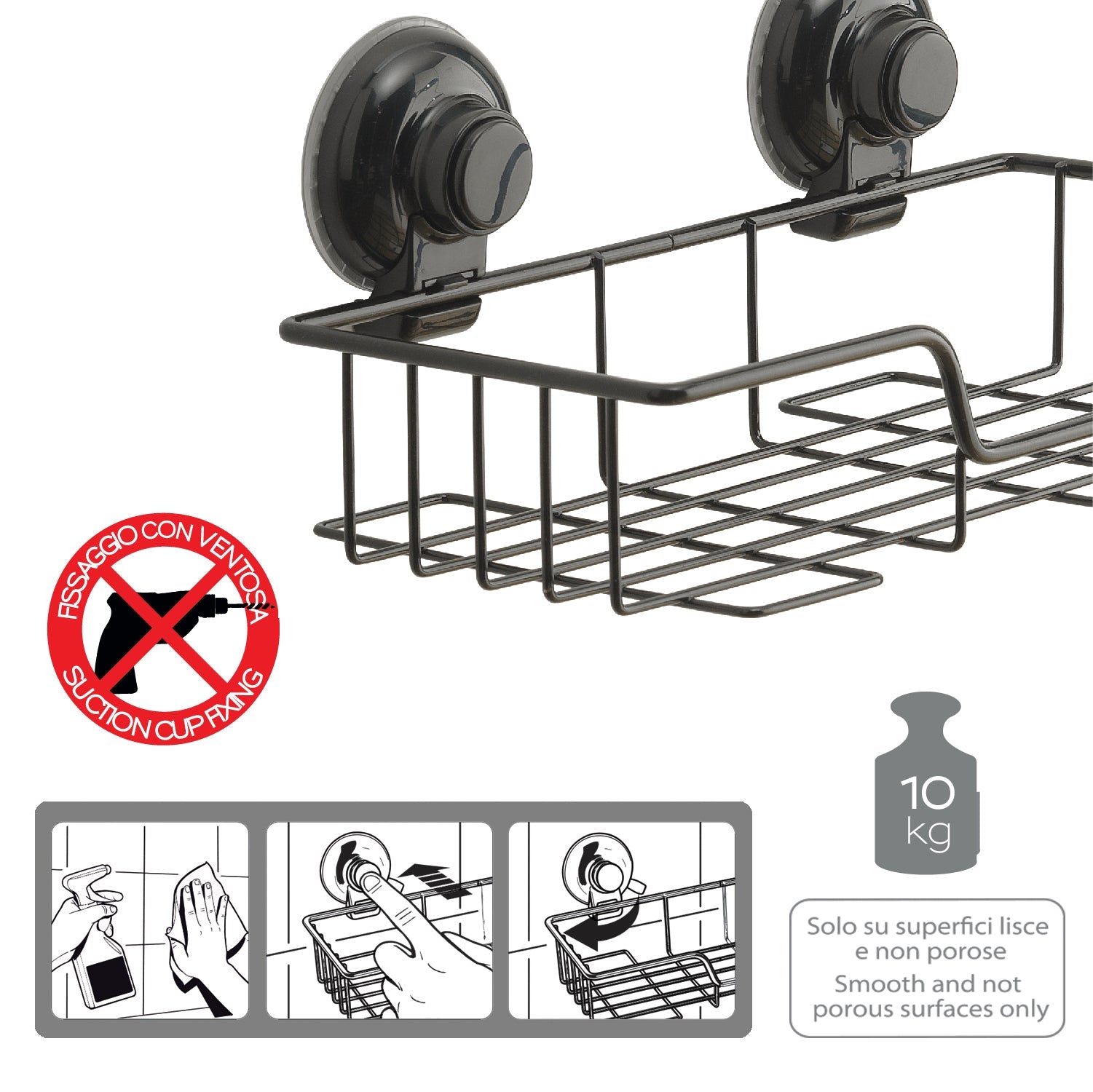  Portaoggetti rettangolare doccia in filo di Gedy serie Hot - Nero Matt by CeramicStore | Lo specialista del tuo bagno