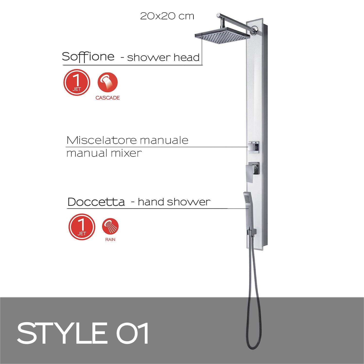  Pannello doccia completo in vetro temperato modello Style 00 di Gedy - Bianco by CeramicStore | Lo specialista del tuo bagno
