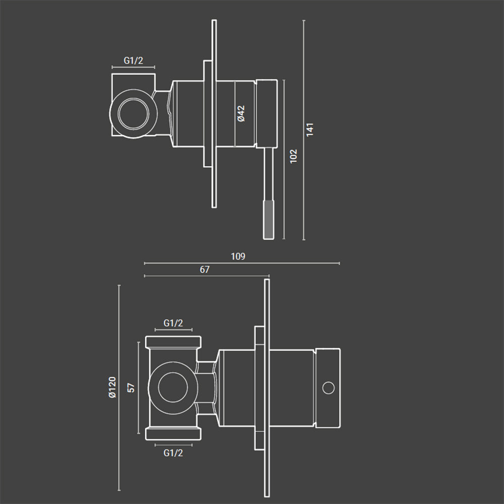 Miscelatore doccia RubiFlux York completo di corpo incasso in ottone, piastra e leva cromati 2