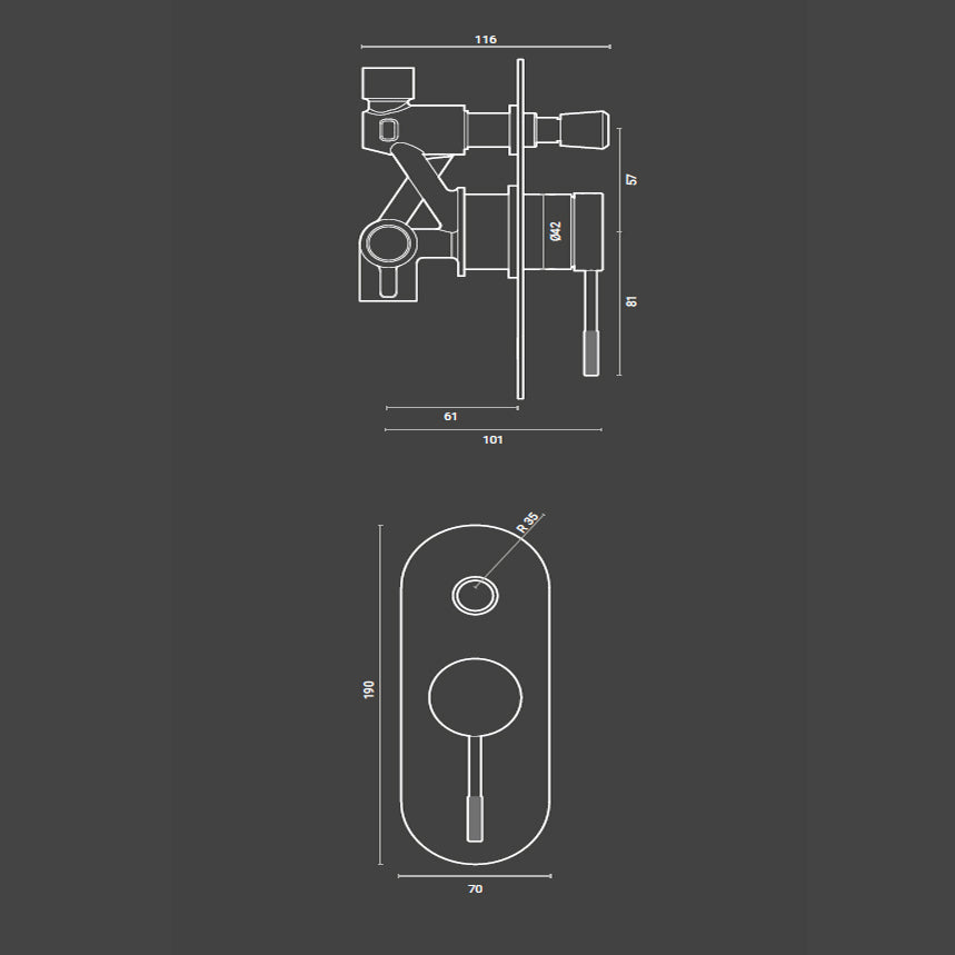 Miscelatore doccia con deviatore RubiFlux York completo di corpo incasso in ottone, piastra e leva cromati 2