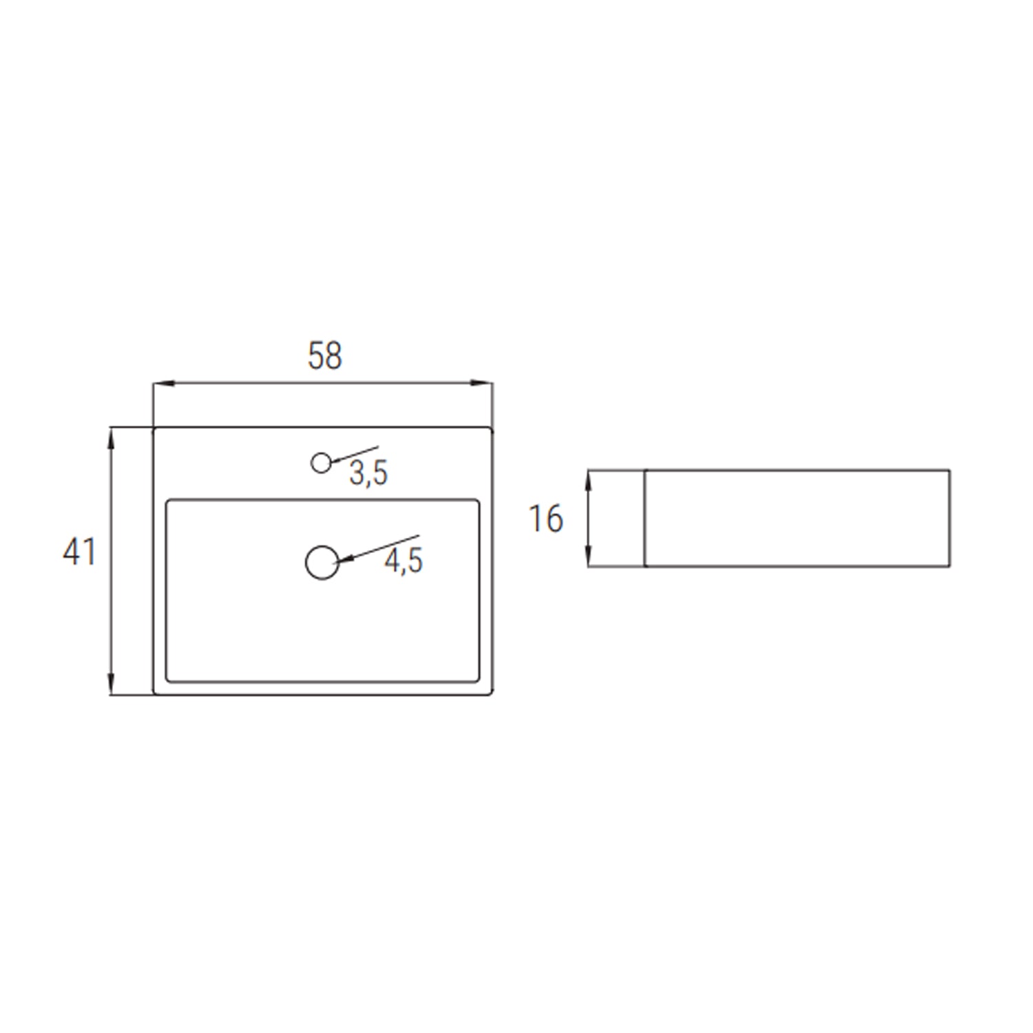 Lavabo d'appoggio rettangolare BathCore serie Viva 58x41 cm - Tortora Opaco 2