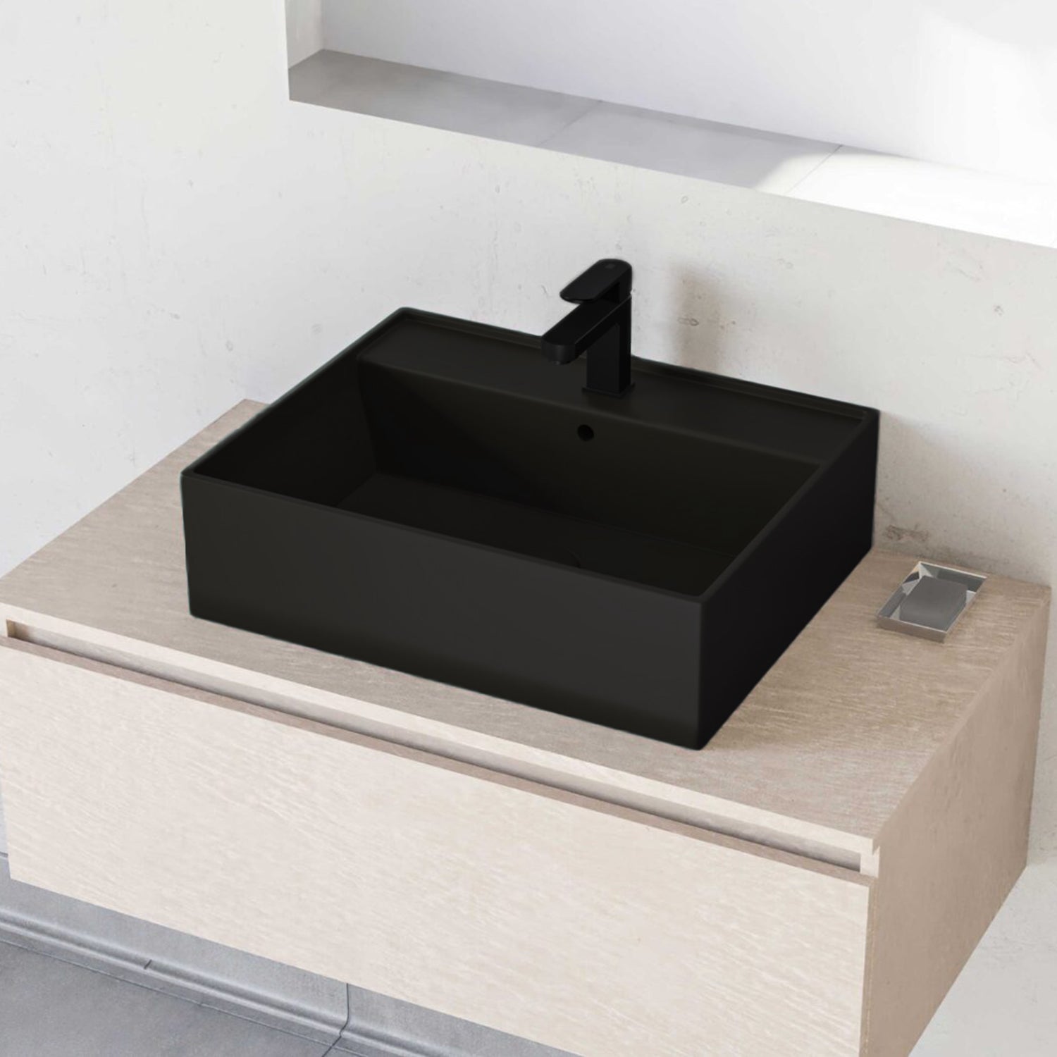 Lavabo d'appoggio rettangolare BathCore serie Viva 58x41 cm - Nero Opaco
