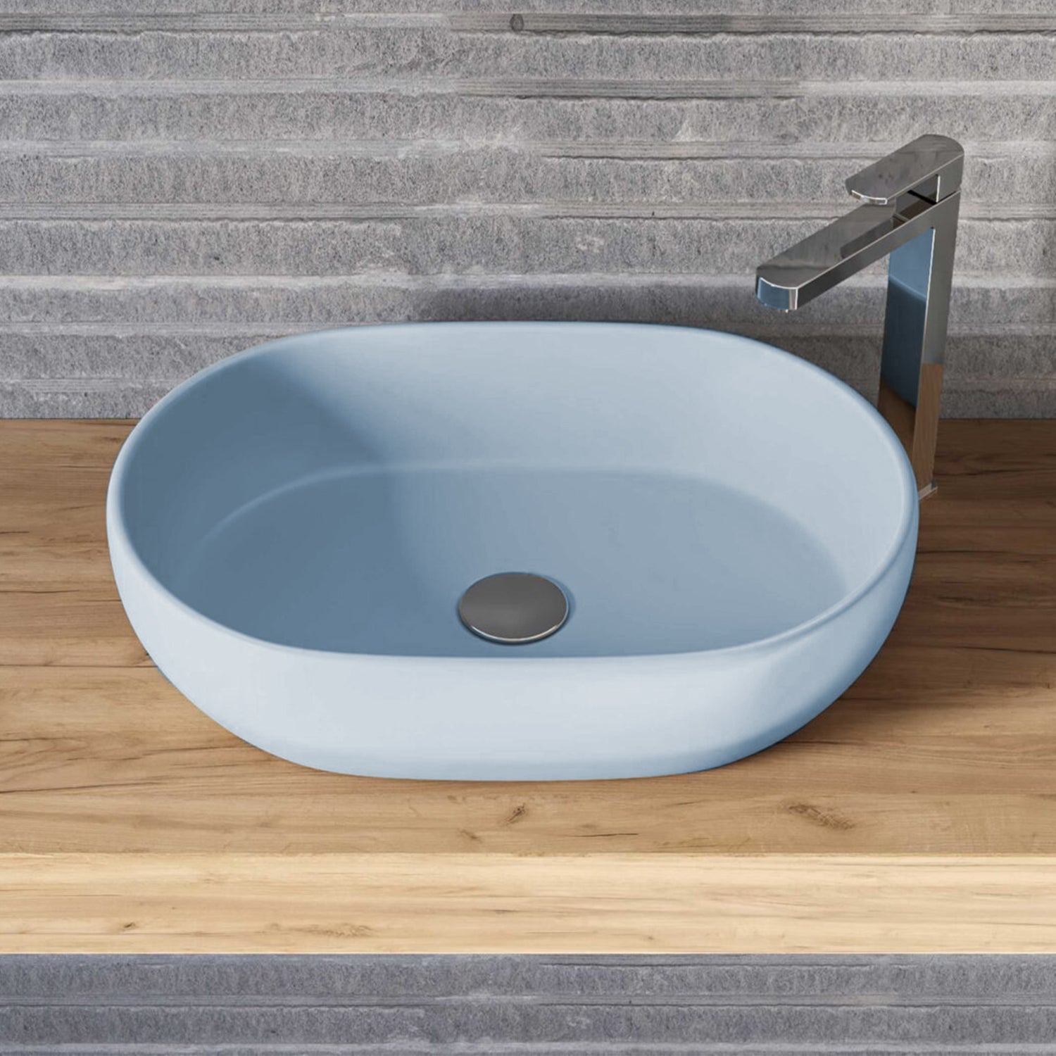 Lavabo d'appoggio ovale BathCore serie Viva 60,5x42,5 cm - Celeste