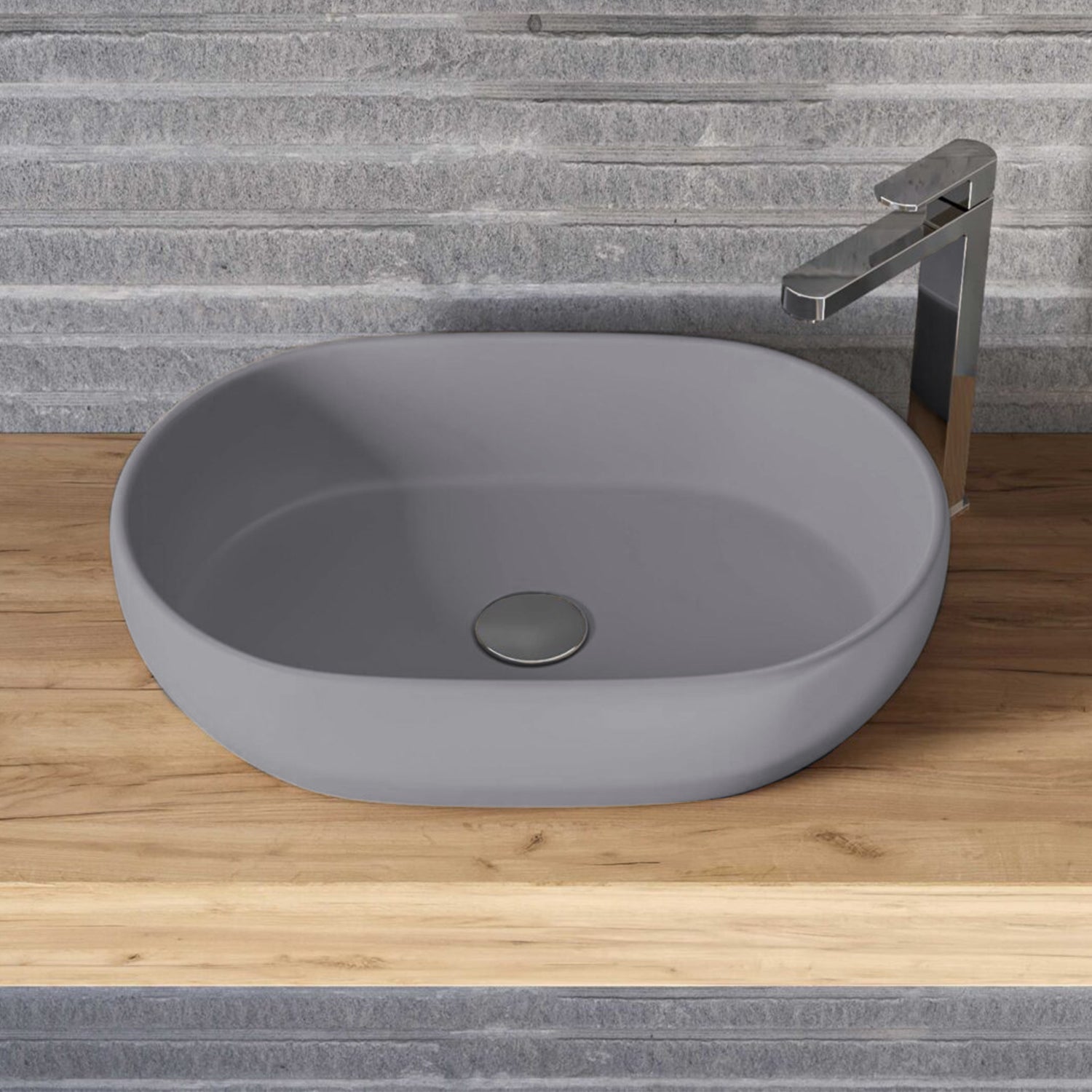 Lavabo d'appoggio ovale BathCore serie Viva 60,5x42,5 cm - Grigio opaco