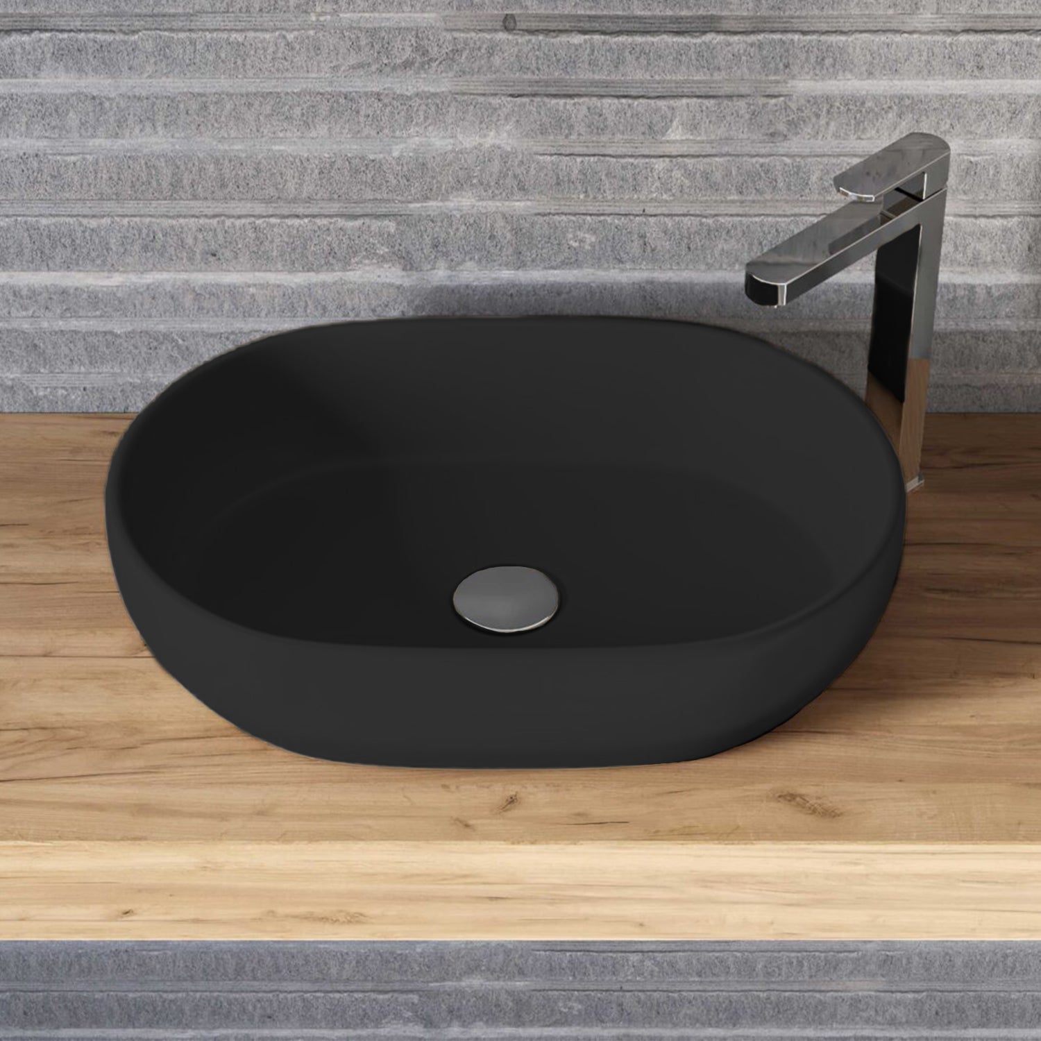 Lavabo d'appoggio ovale BathCore serie Viva 60,5x42,5 cm - Nero opaco