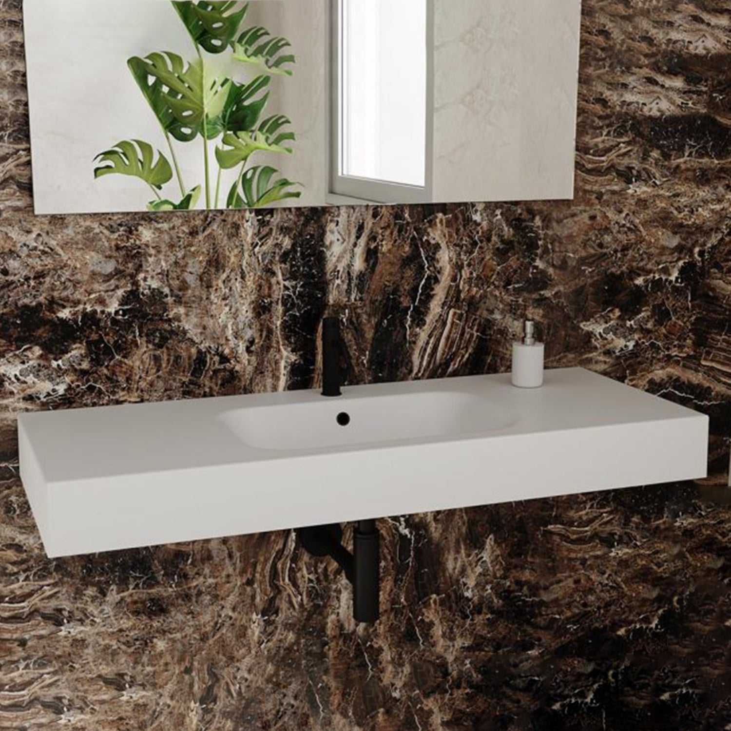 Lavabo sospeso rettangolare BathCore 121x46 cm - Bianco opaco 4