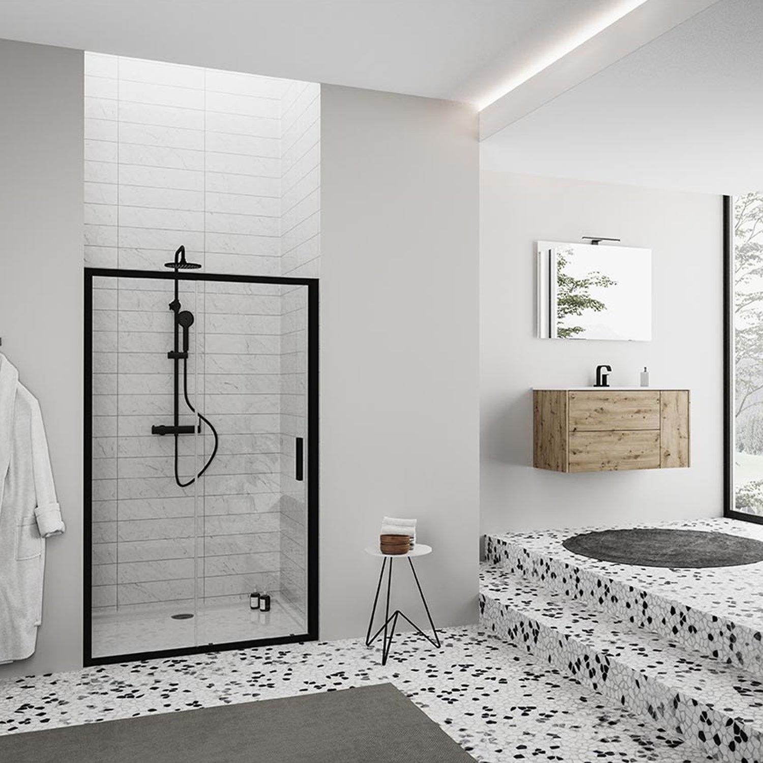 Box doccia nicchia scorrevole in cristallo trasparente 120 cm DocciaGo serie Eos 6mm - Nero Opaco