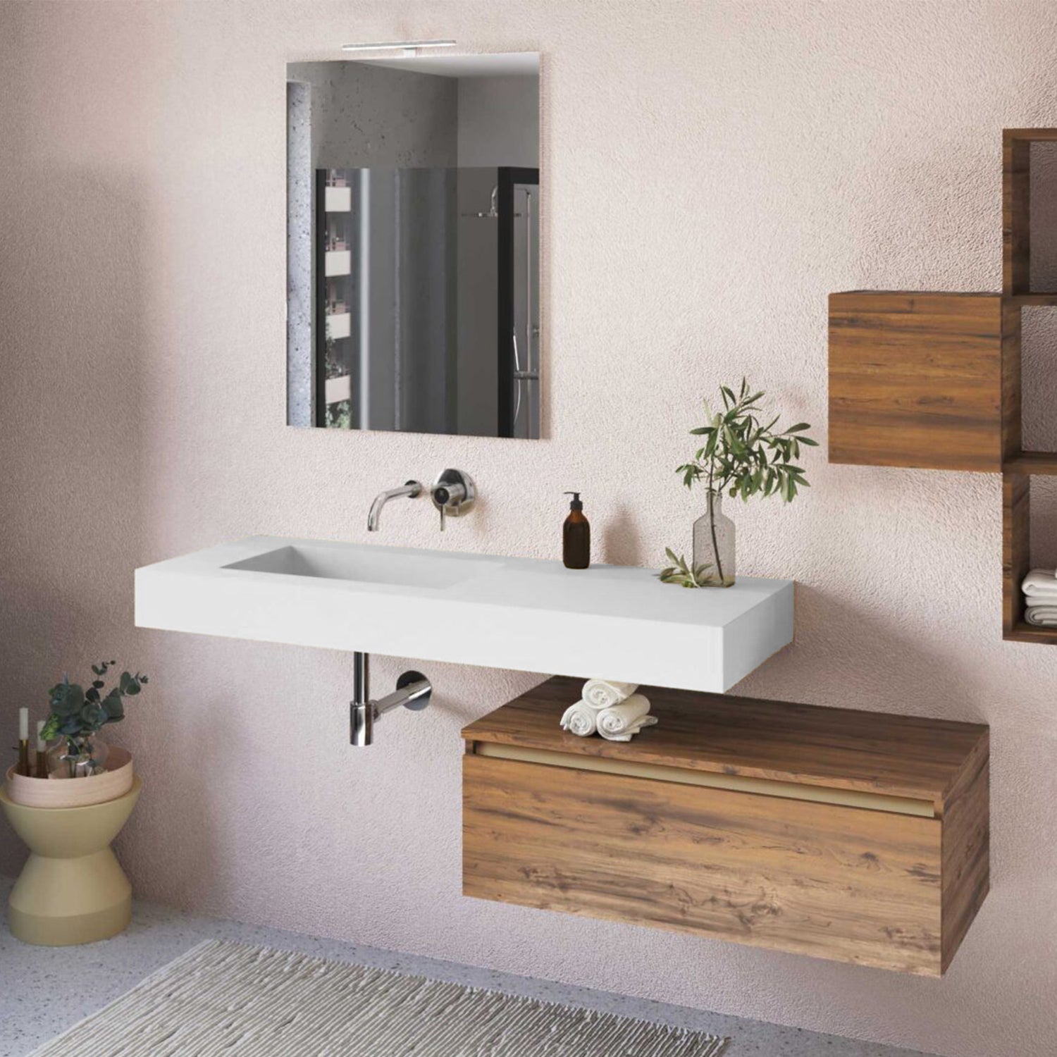 Lavabo a muro 120x51,5 cm con vasca a sinistra BathCore - Bianco