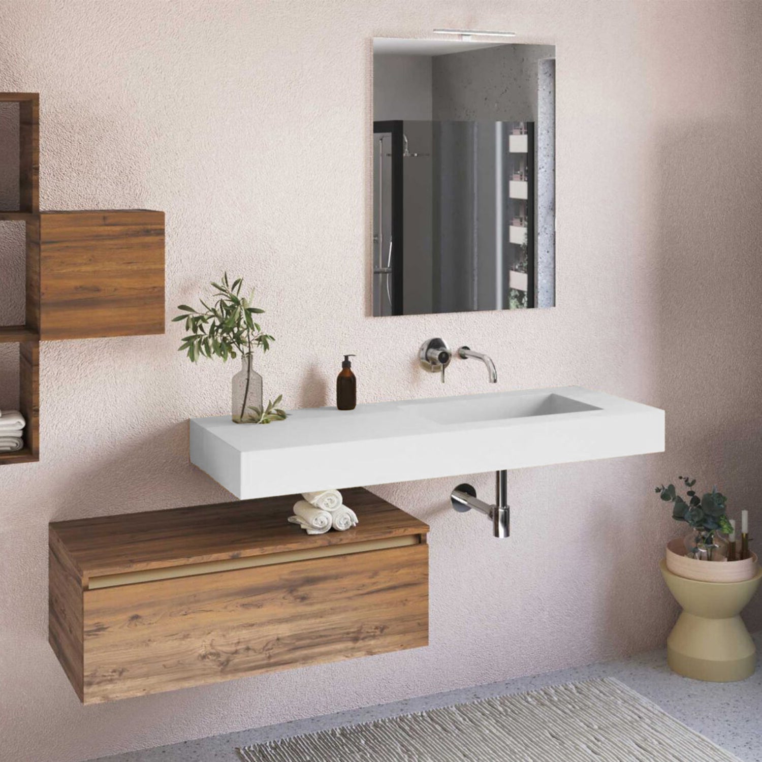 Lavabo a muro 120x51,5 cm con vasca a destra BathCore - Bianco