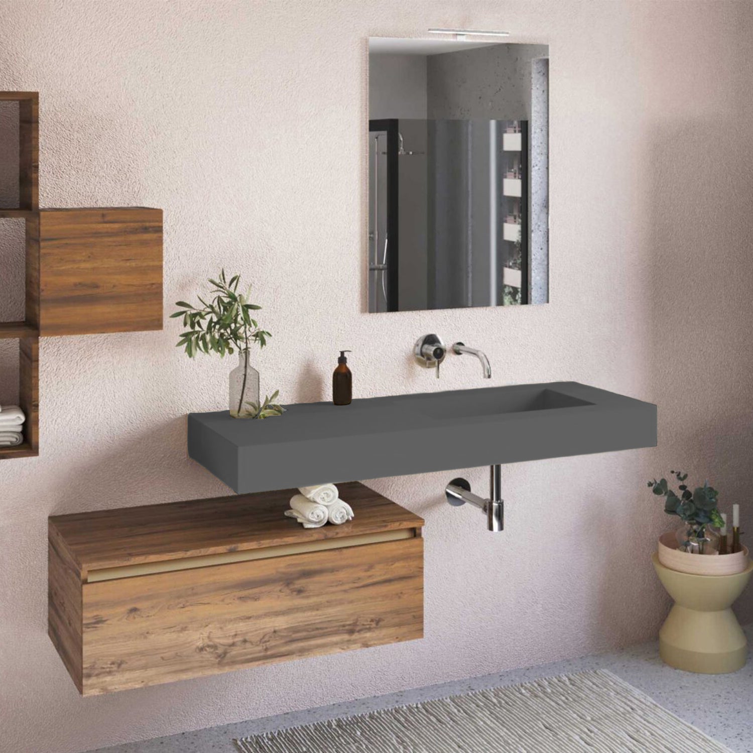 Lavabo a muro 120x51,5 cm con vasca a destra BathCore - Antracite
