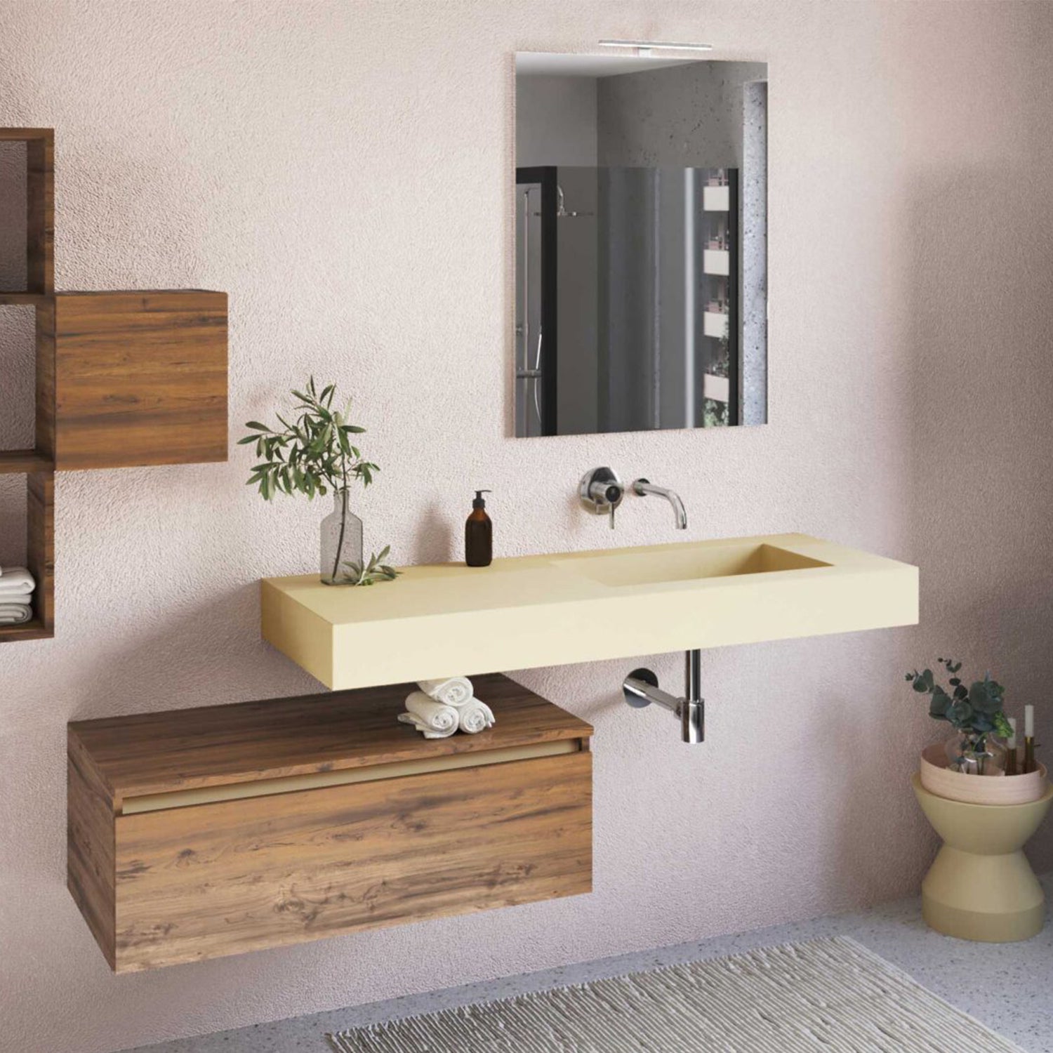 Lavabo a muro 120x51,5 cm con vasca a destra BathCore - Sabbia