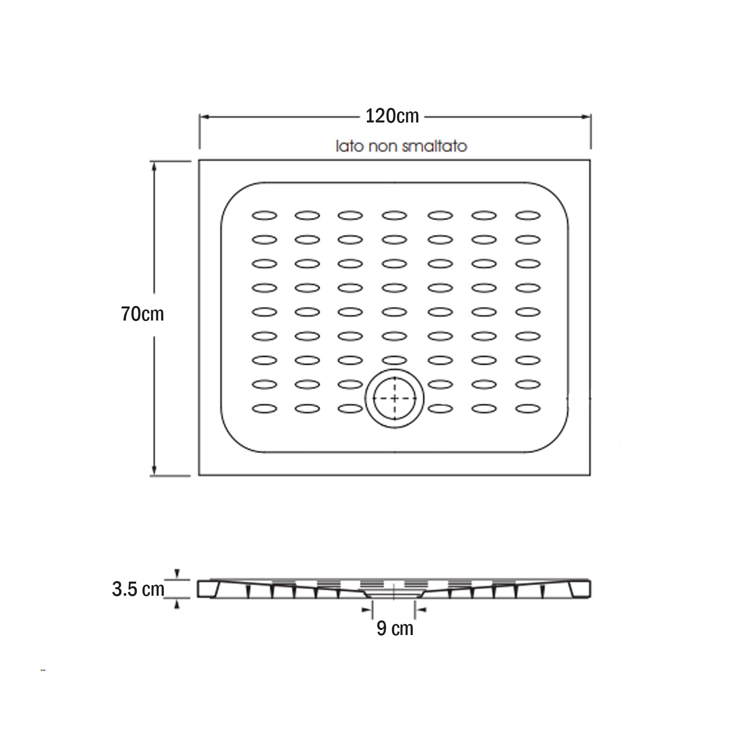 Piatto doccia in ceramica Ellisse 70x120cm - Bianco 2