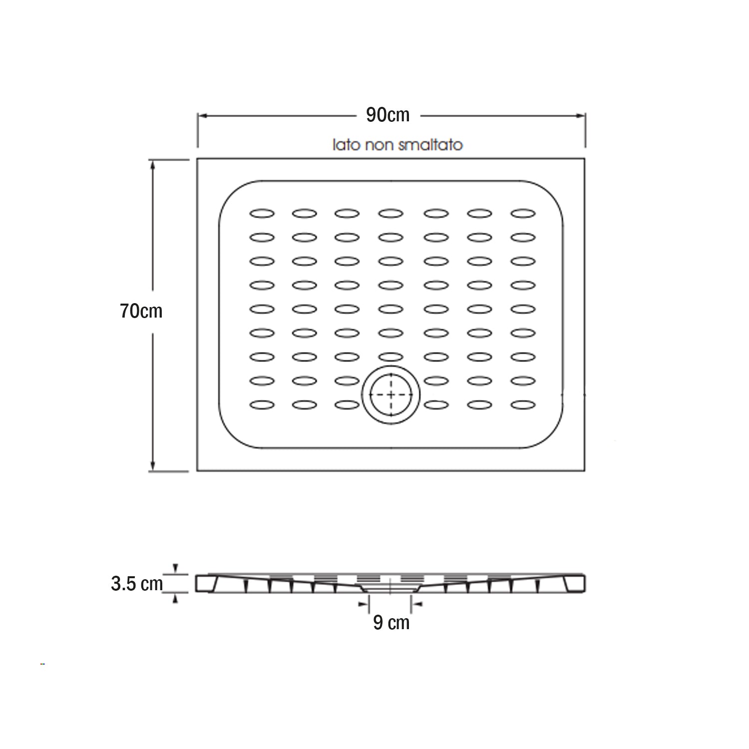 Piatto doccia in ceramica Ellisse 70x90cm - Bianco 2