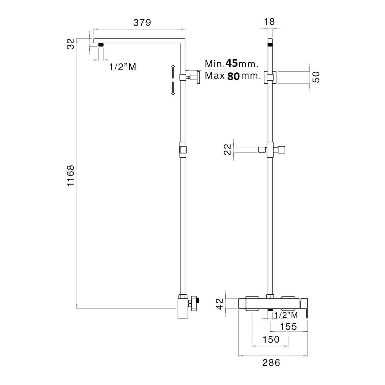  Colonna doccia quadra in ottone con supporto regolabile e deviatore MX3Q by CeramicStore | Lo specialista del tuo bagno