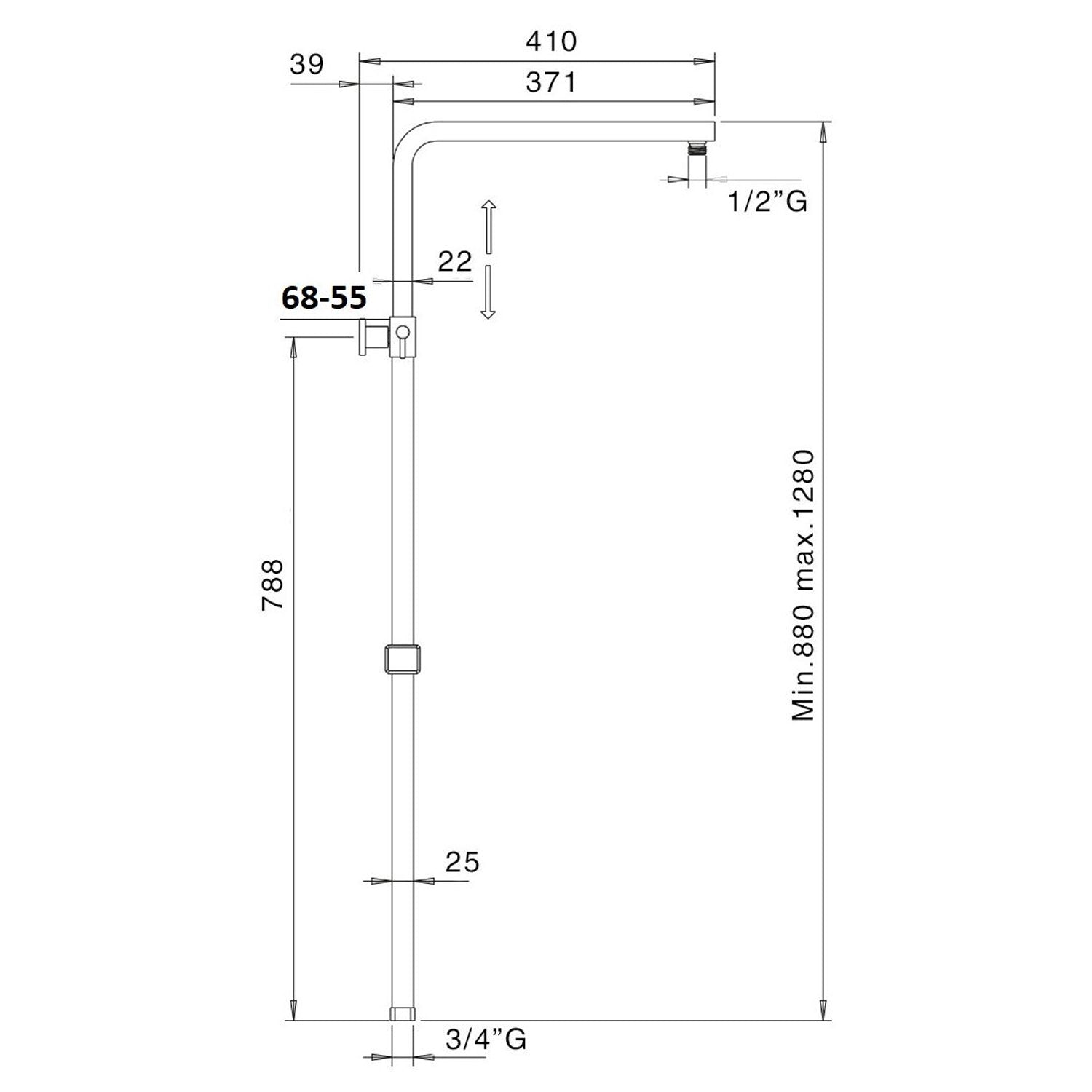  Colonna doccia quadra 25mm con supporto regolabile e deviatore MX3Q by CeramicStore | Lo specialista del tuo bagno