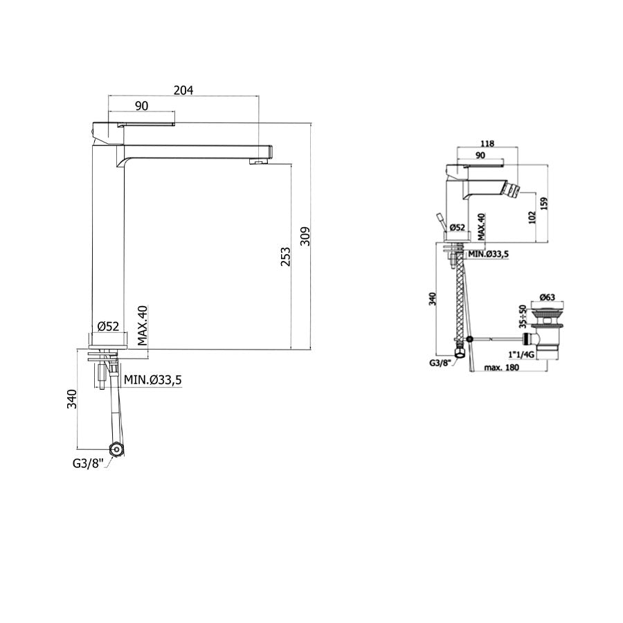  Set di miscelatori Paffoni Ringo lavabo alto+ bidet con piletta di scarico by CeramicStore | Lo specialista del tuo bagno