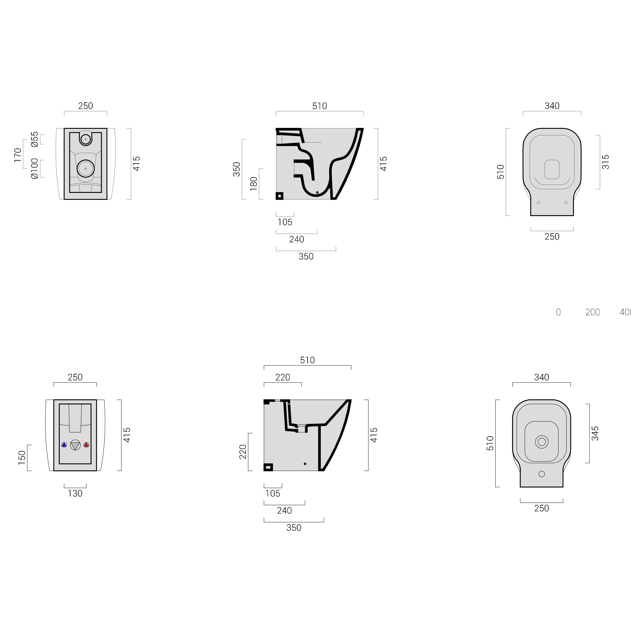 Sanitari moderni senza brida filo parete Domus Falerii F50 Special Wc, bidet e sedile soft close 7