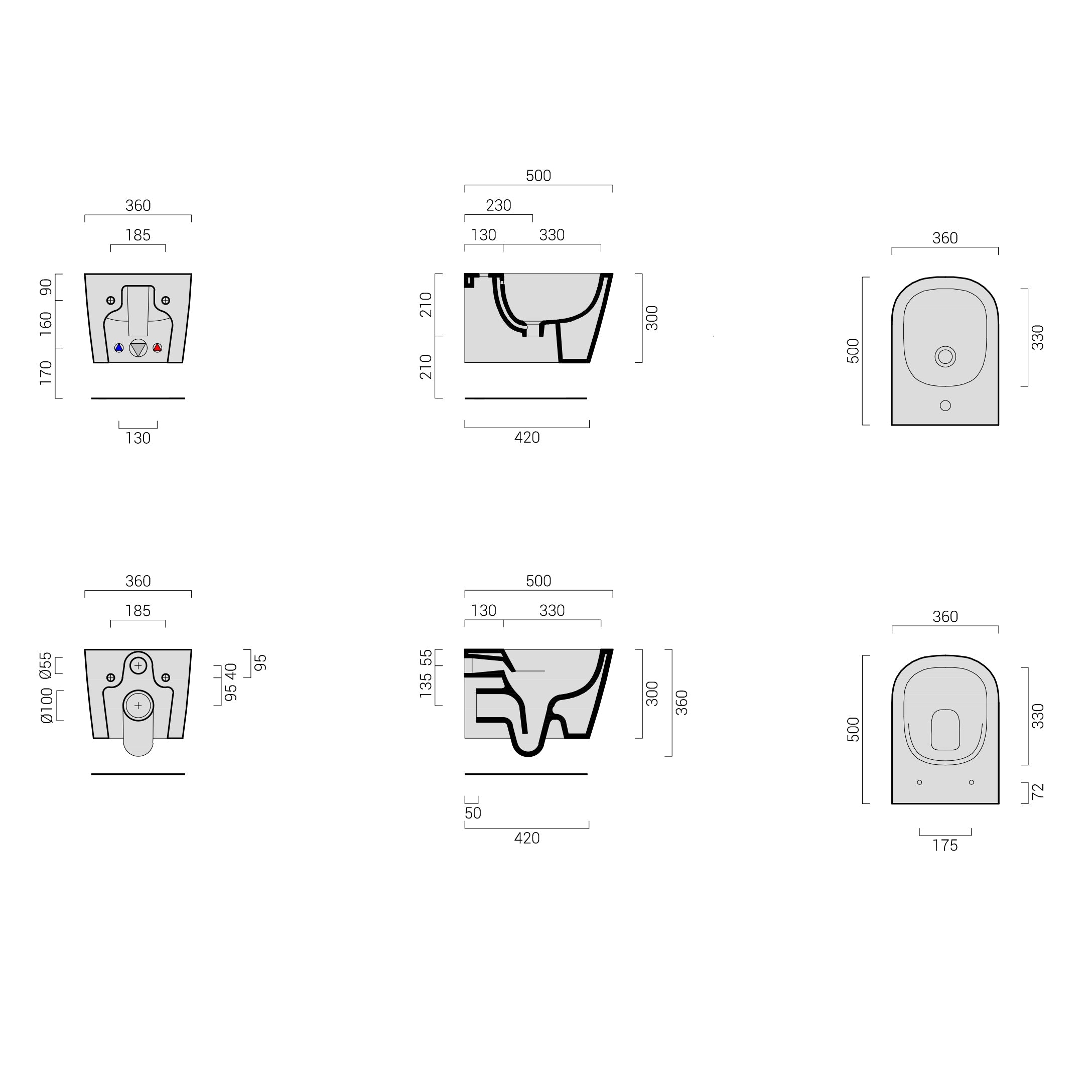  Sanitari sospeso squadrati domus falerii foglia quadra wc senza brida