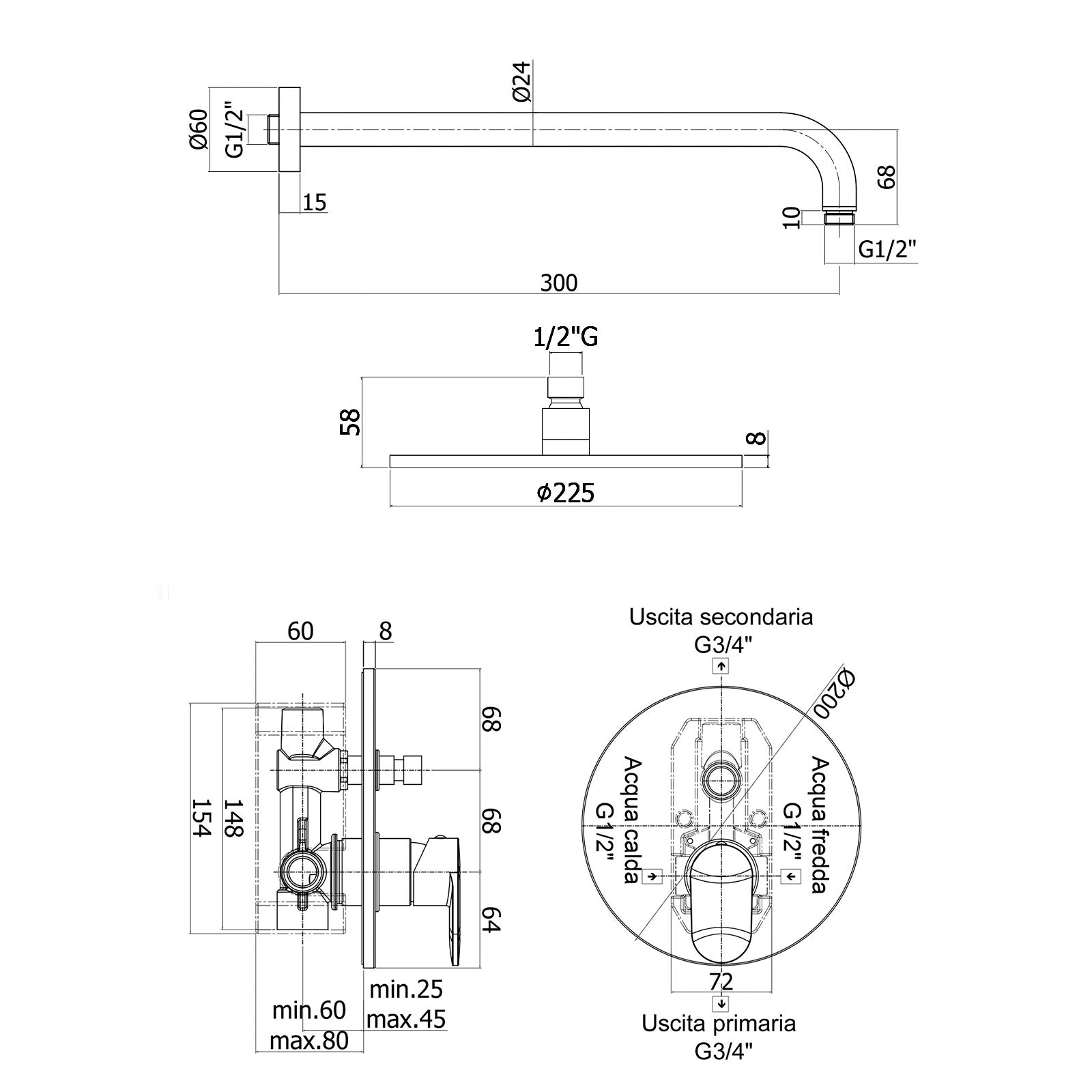  Composizione doccia Candy con soffione tondo