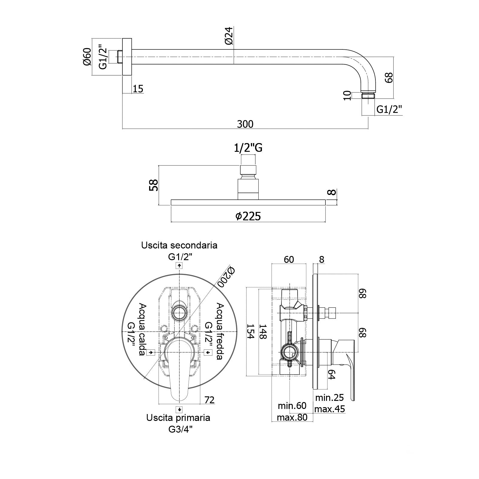  Composizione doccia Green con soffione tondo
