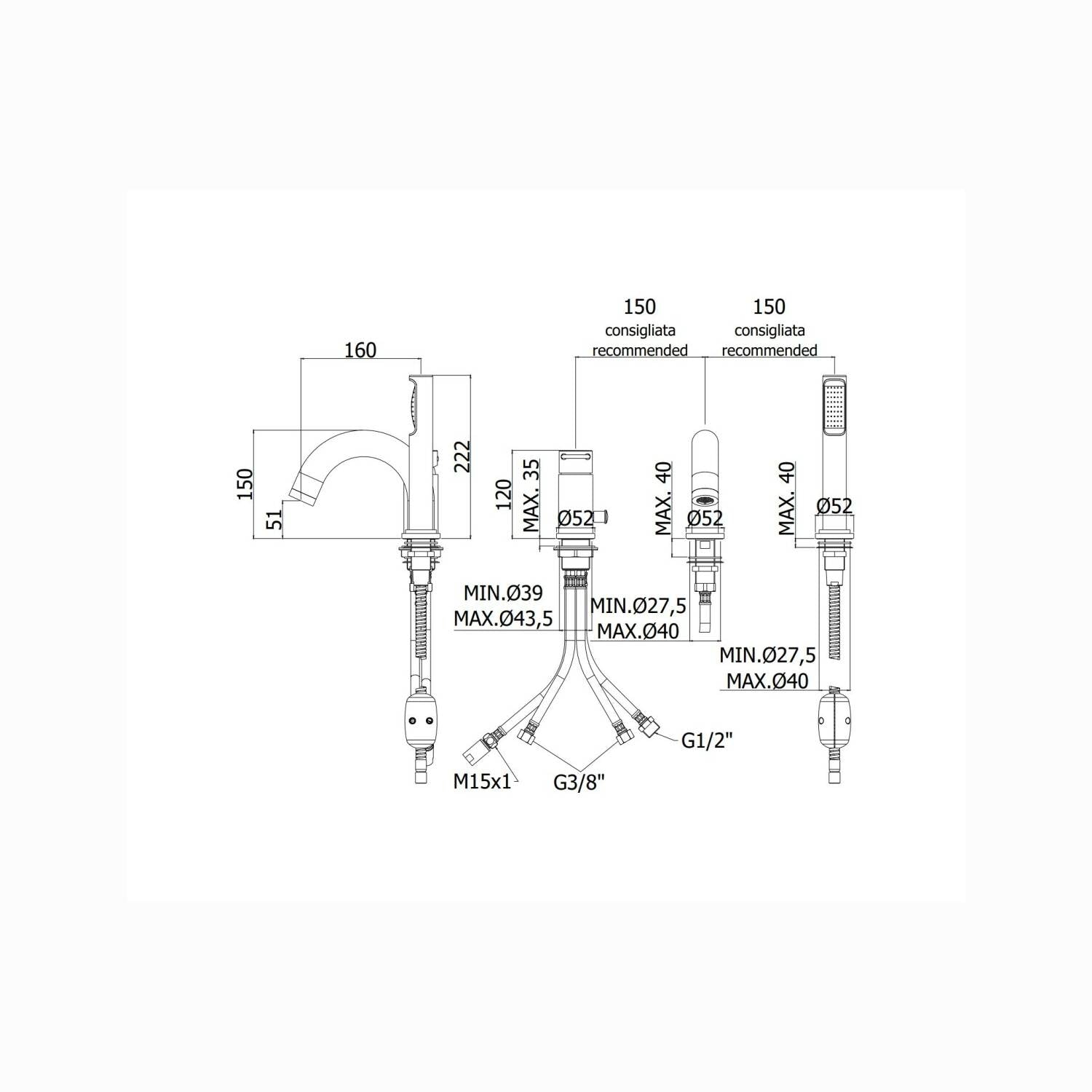  Miscelatore bordo vasca codice JK040LCR con doccia verticale serie Joker Cromo Paffoni by CeramicStore | Lo specialista del tuo bagno