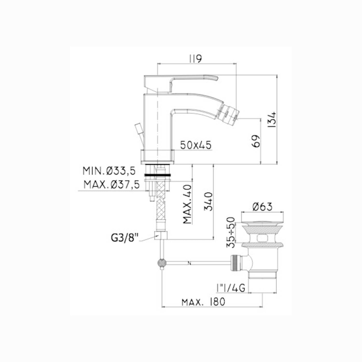  Miscelatore bidet con scarico clic-clac serie Level codice LES131KCR Cromo Paffoni by CeramicStore | Lo specialista del tuo bagno