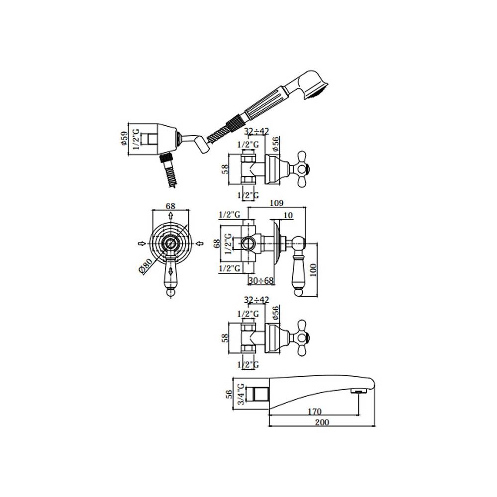  Gruppo incasso vasca/doccia con doccetta serie IRIS modello IRV001CO cromato oro Paffoni by CeramicStore | Lo specialista del tuo bagno