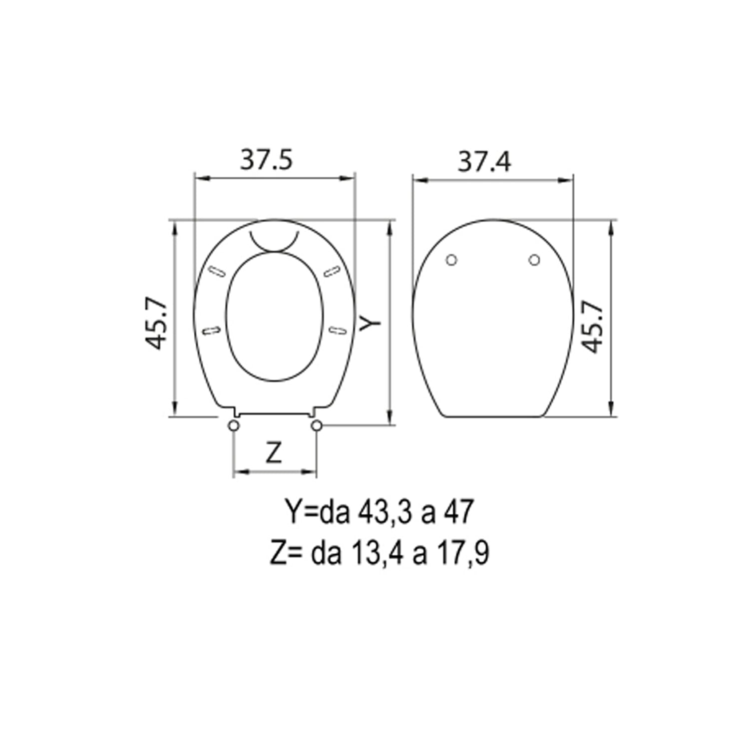  Sedile wc in termoindurente per vaso Scala serie Tanga con cerniere regolabili normal close