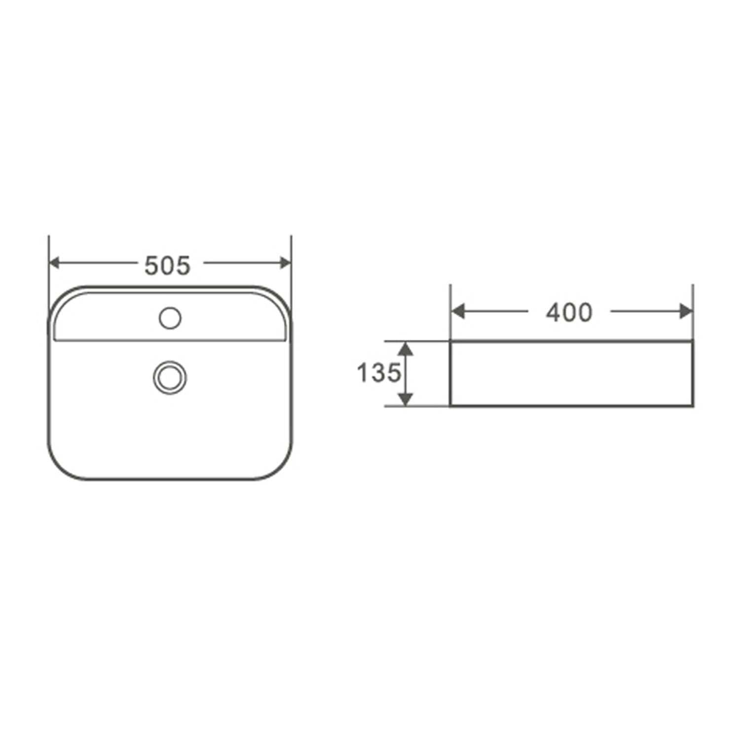 Lavabo monoforo d'appoggio bianco opaco 50x40x13.5 in ceramica BathCore linea Luma 2