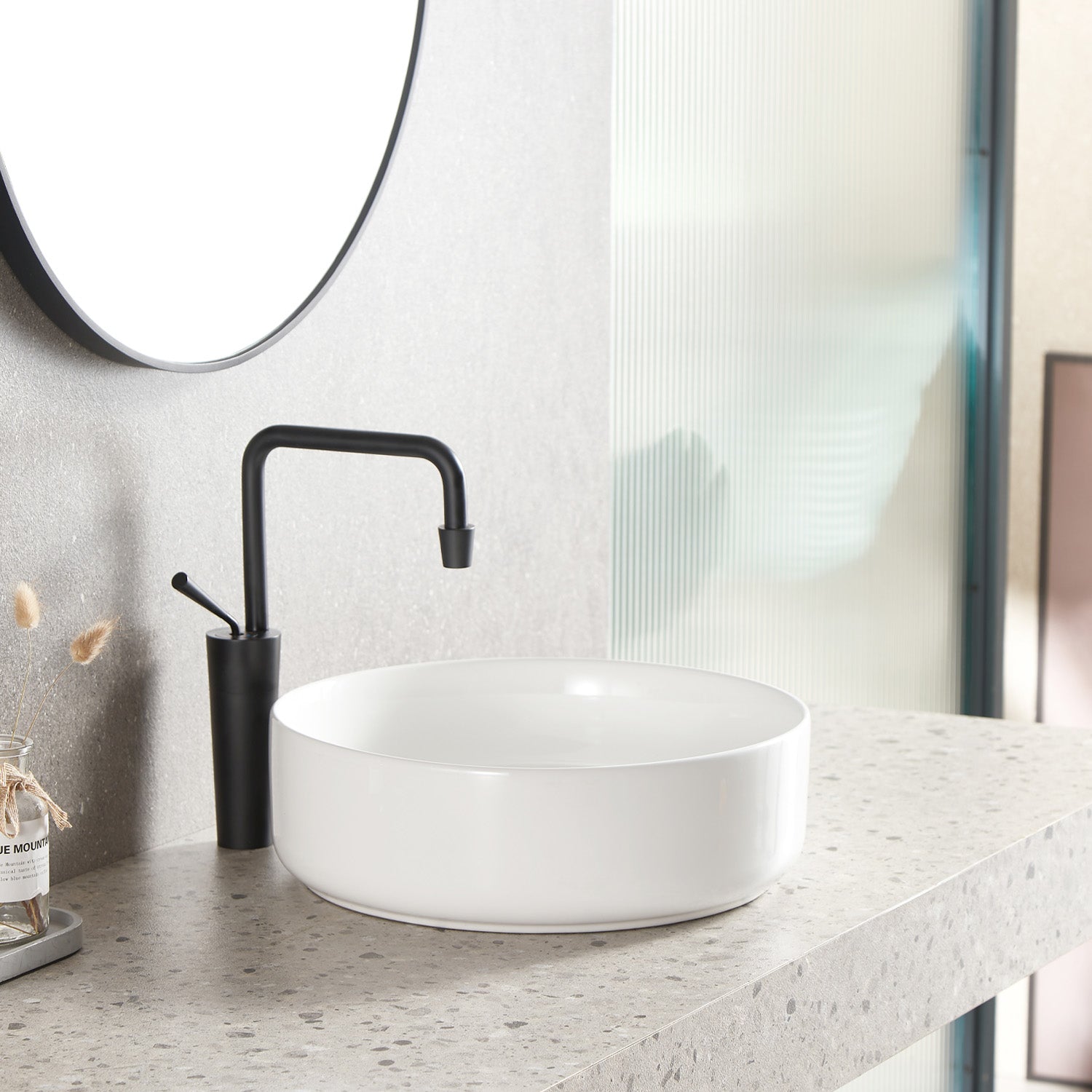 Lavabo tondo d'appoggio bianco opaco 33.5x12cm in ceramica BathCore linea Luma 5