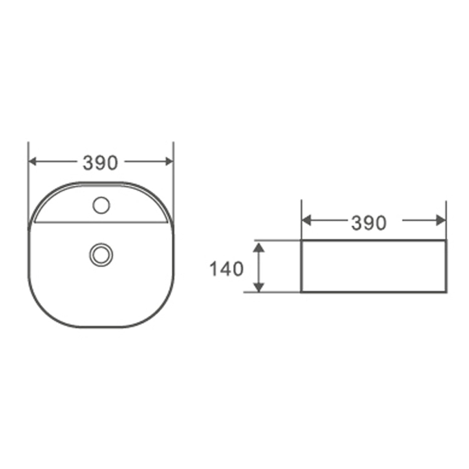 Lavabo monoforo d'appoggio bianco opaco 39x39x14cm in ceramica BathCore linea Luma 2