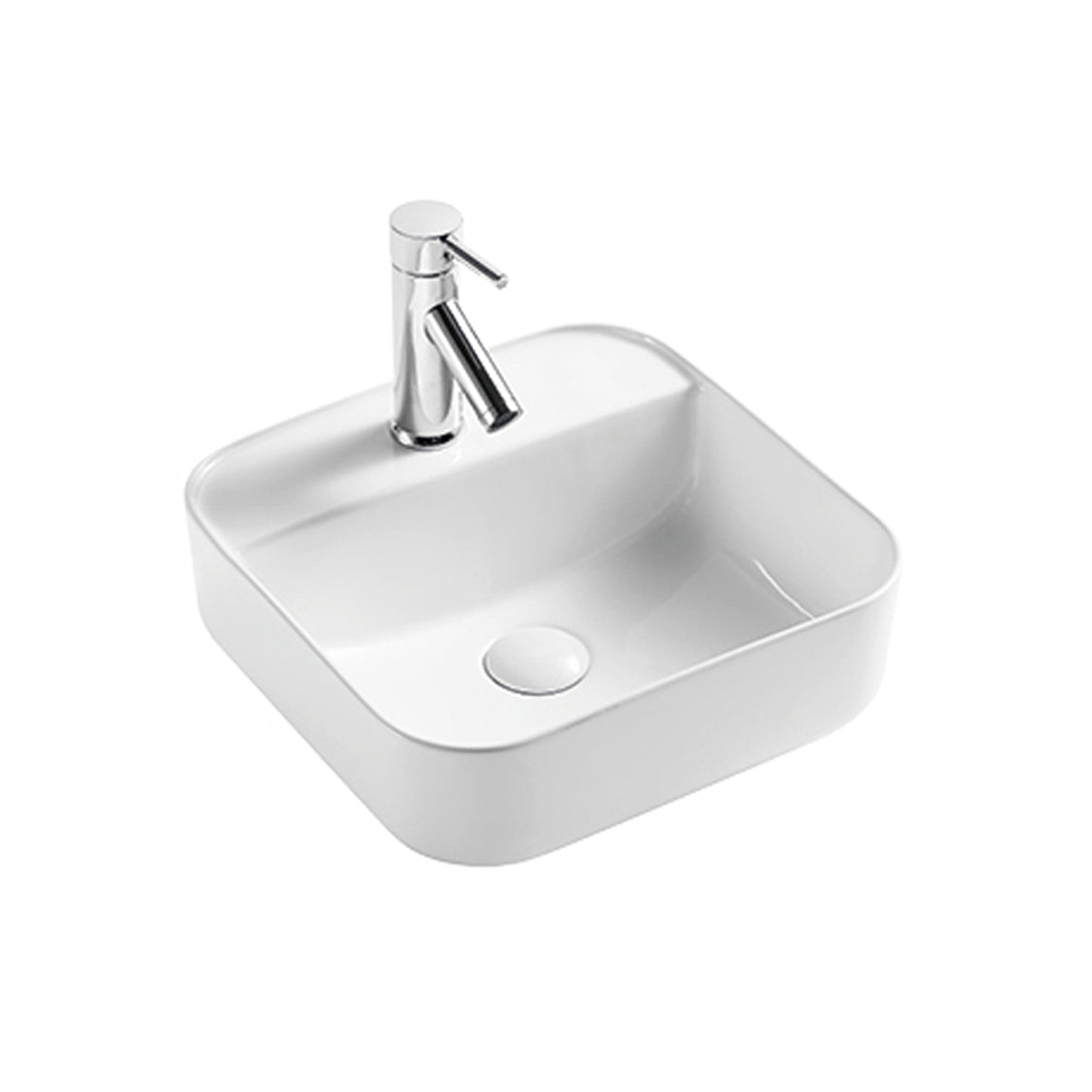 Lavabo monoforo d'appoggio bianco opaco 39x39x14cm in ceramica BathCore linea Luma 3